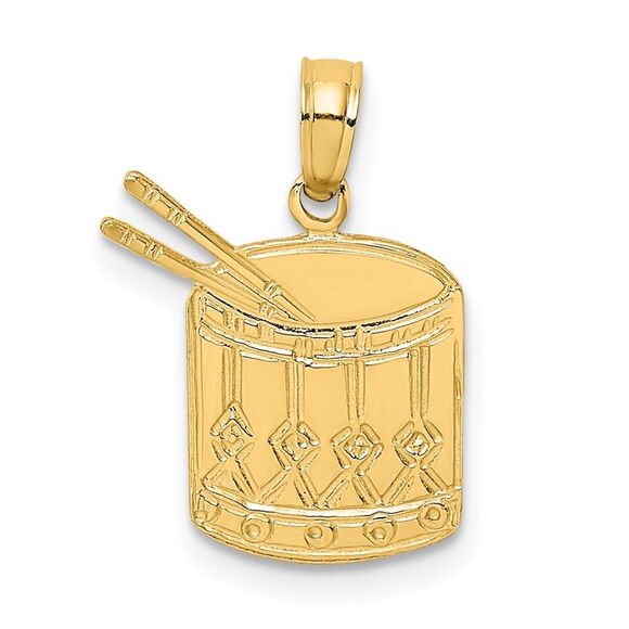 14k Yellow Gold Polished Drum & Sticks Charm